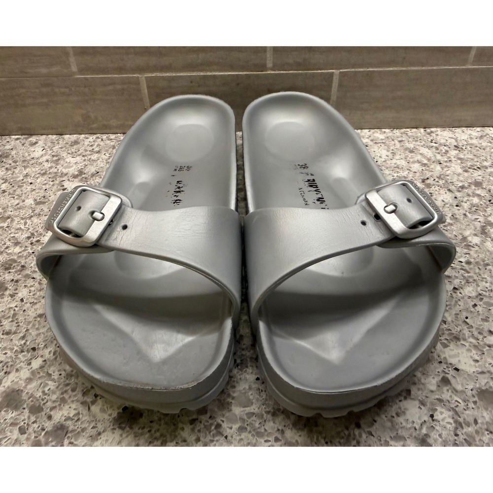 Birkenstock Madrid EVA Lightweight Silver Metallic Slide Sandals Womens 38